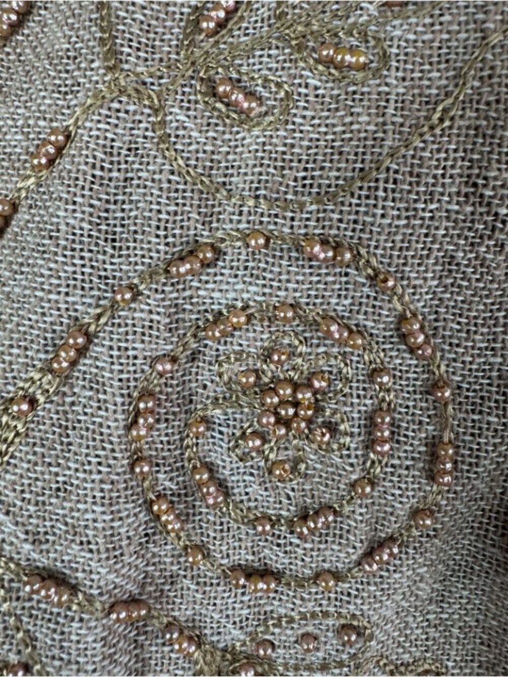 Vintage Beaded Linen Blend Vest Taupe Medium Boho Western Cottagecore Festival - Picture 7 of 16